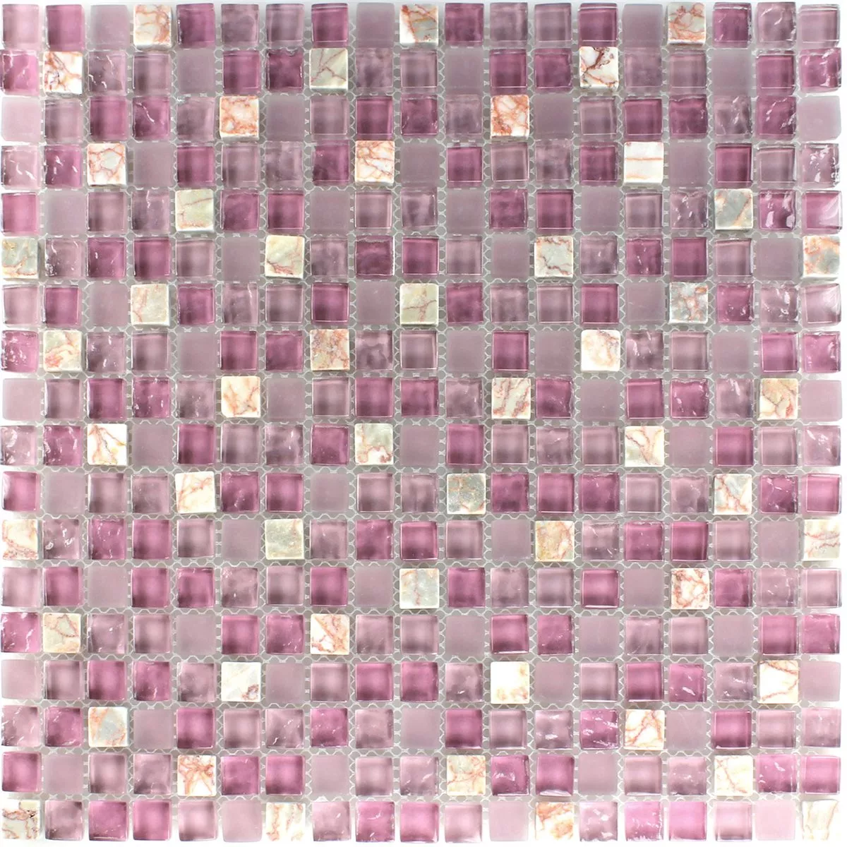 Mosaikkfliser Glass Marmor Rosa Mix 15x15x8mm