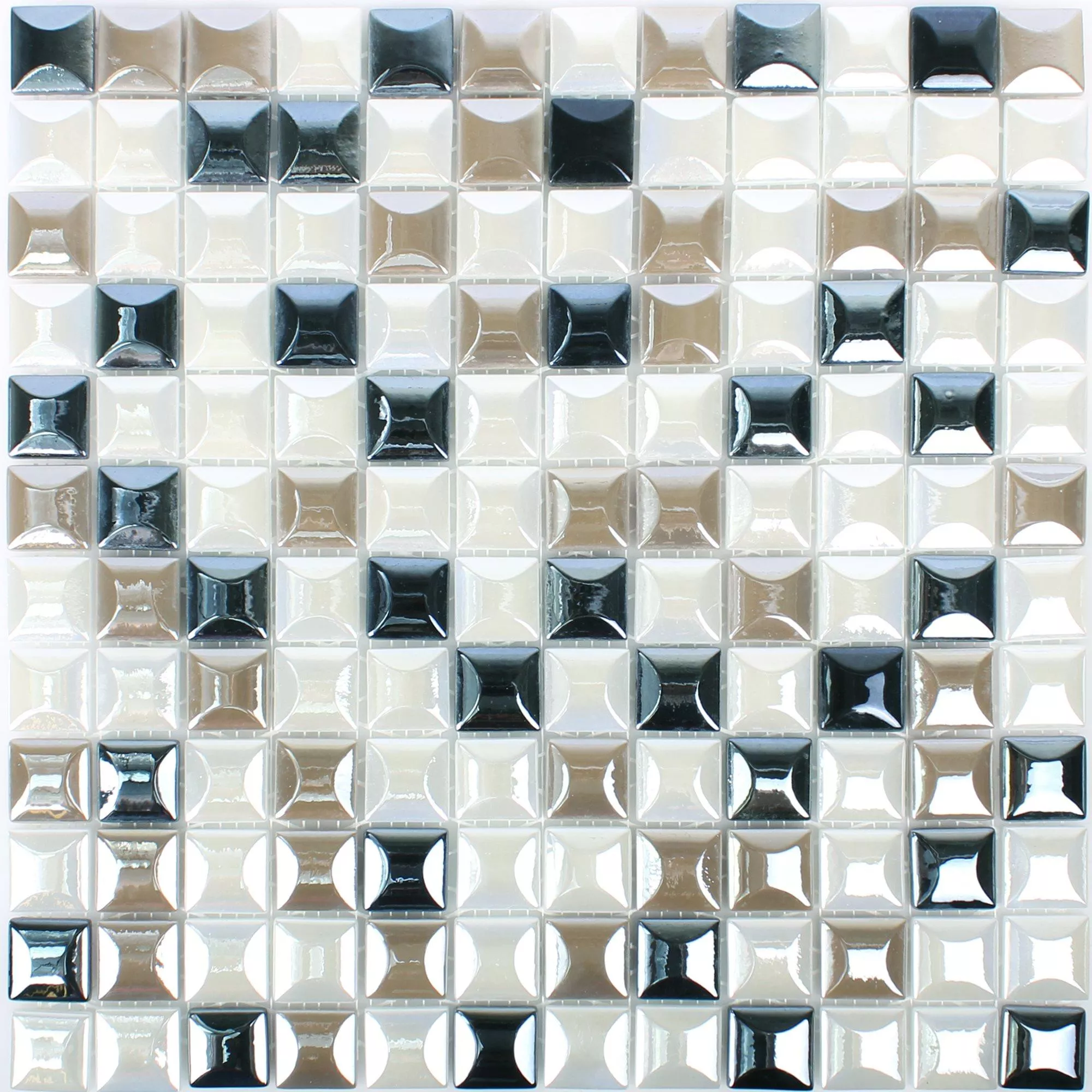 Mozaic De Sticlă Gresie Monrovia Coffee Alb Negru 3D Metallic