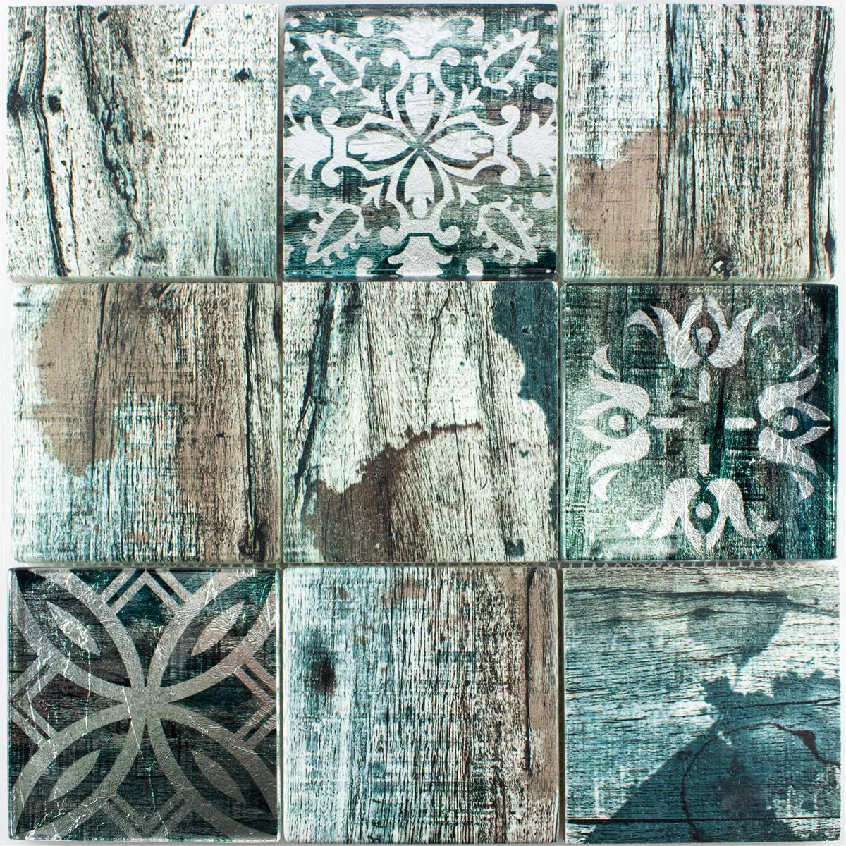 Mozaiki Szklana Płytki Wygląd Drewna Norwalk Szary Brązowy Zielony Q98