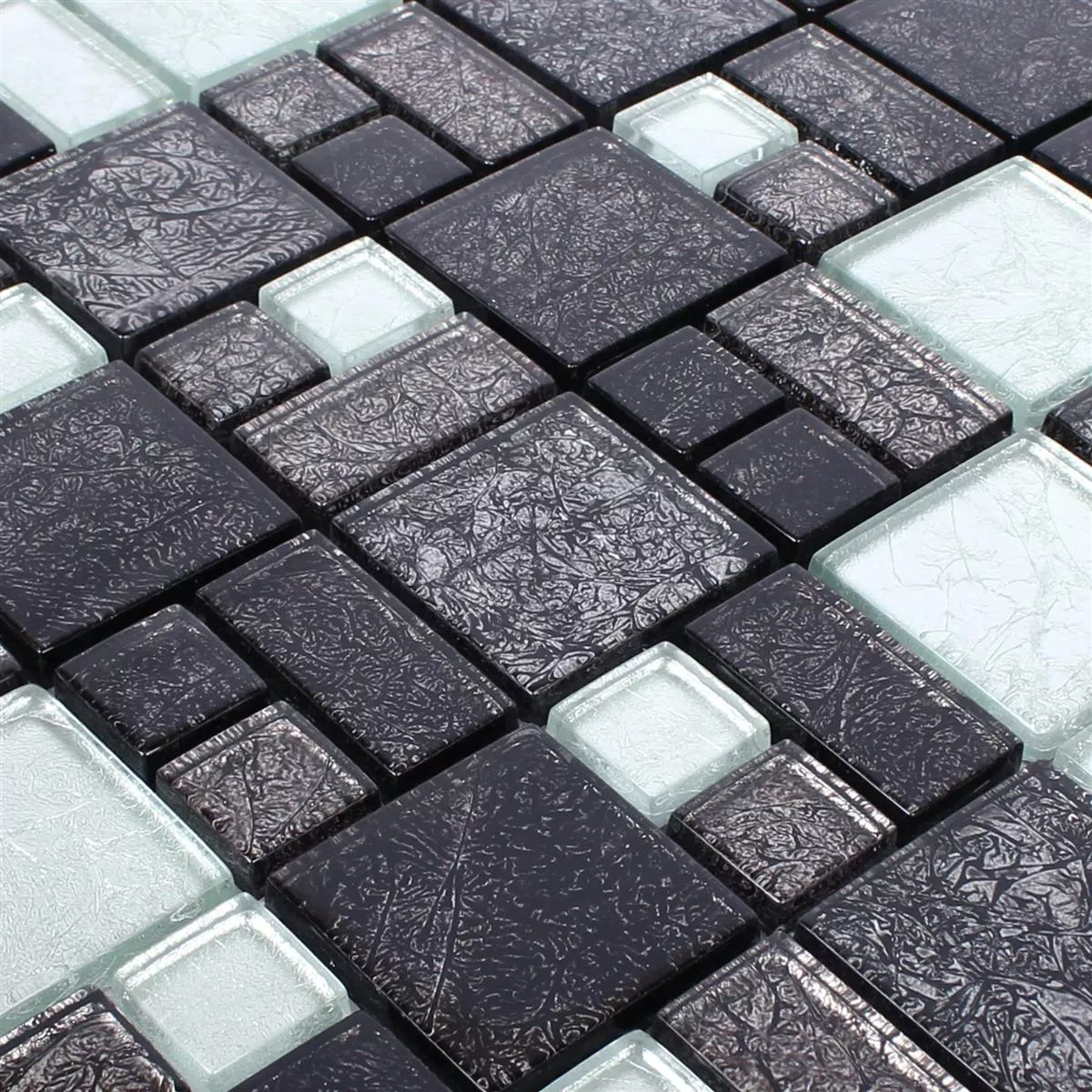 Glass Mosaic Tiles Curlew Black Silver 2 Mix