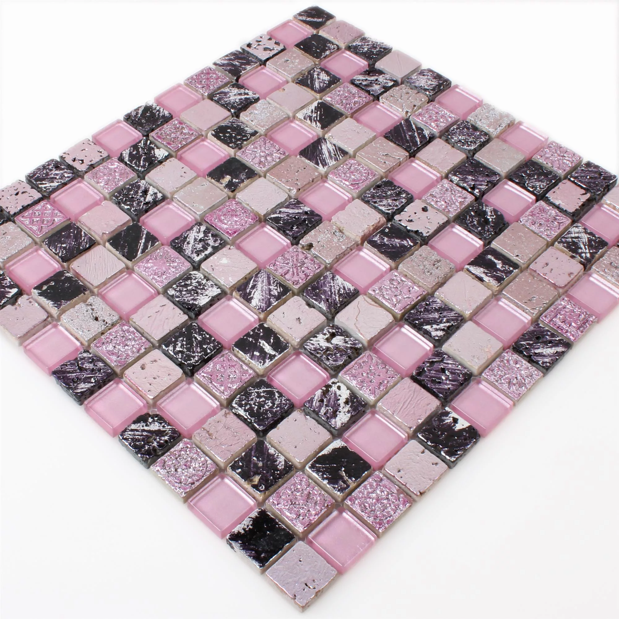 Mosaico Vetro Resin Pietra Naturale Pink Mix