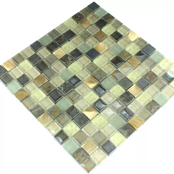 Mosaik Glas Rostfritt Stål Metall Kvartsit