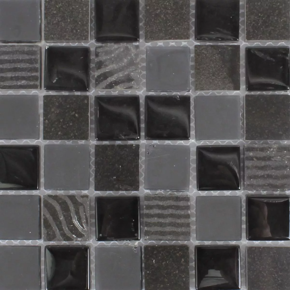 Sample Mosaic Tiles Ankara Glass Stone Mix Black 