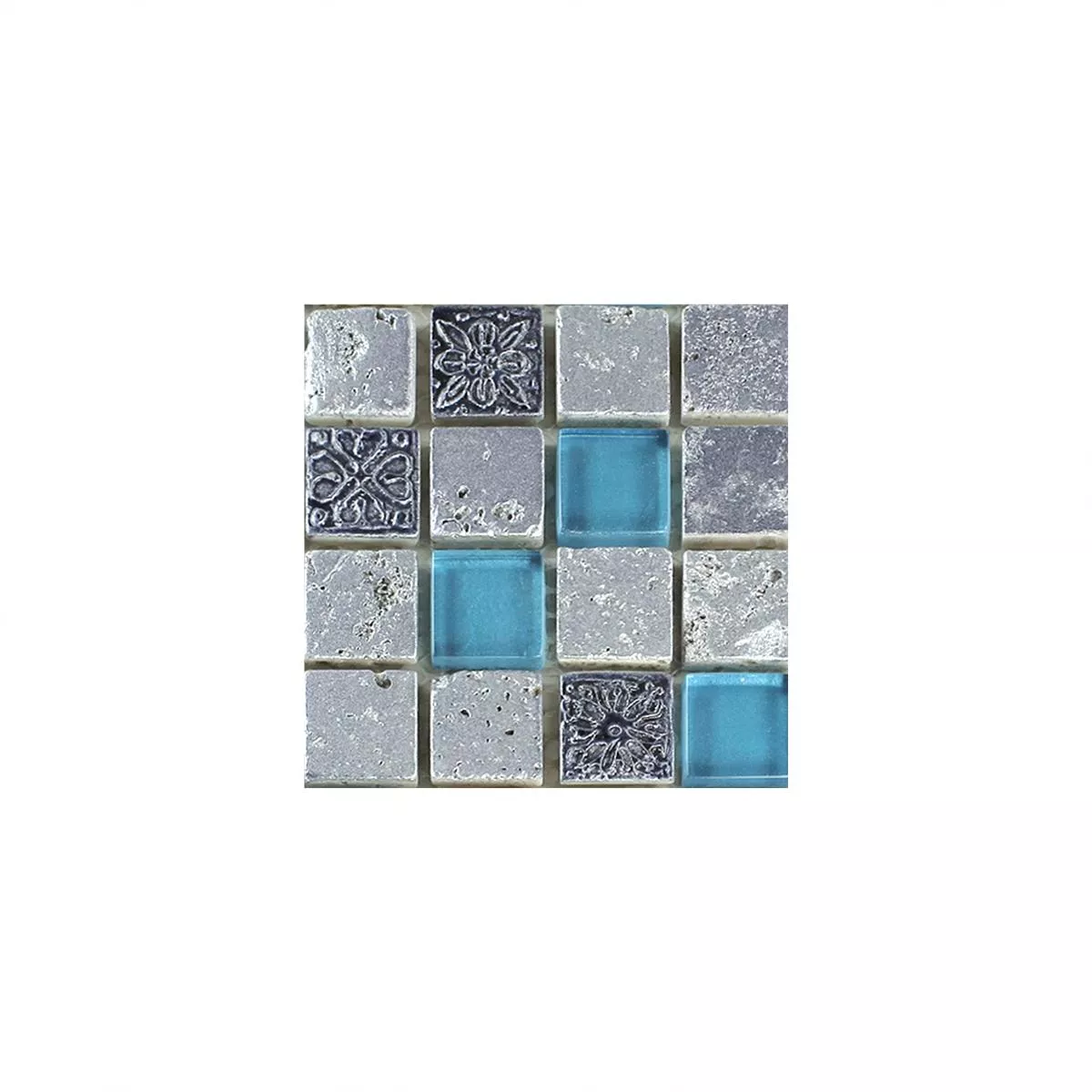 Prøve Mosaik Fliser Glas Resin Mix Blå Sølv