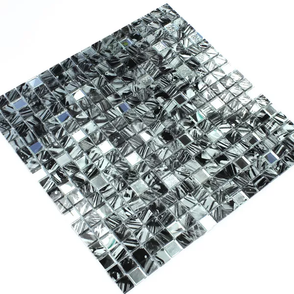 Γυάλινο Μωσαϊκό Καθρέφτης Γκρί Μαρμαρωμένο 15x15x6mm