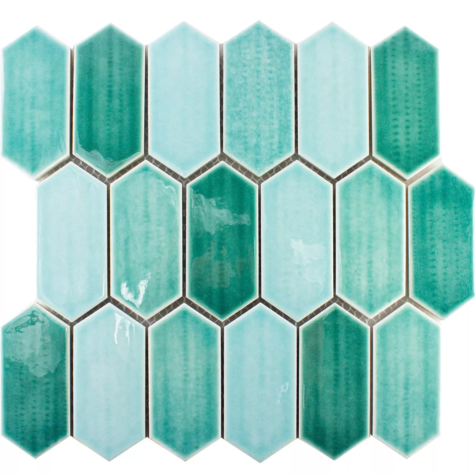 Ceramic Mosaic Tiles McCook Hexagon Long Cyan Green