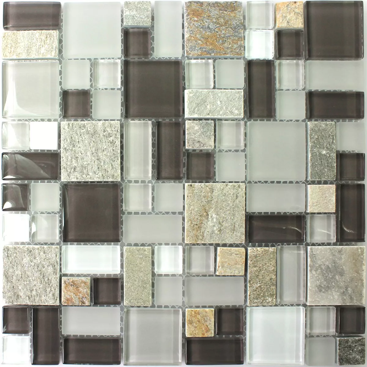 Mosaic Tiles Glass Natural Stone Grey Brown