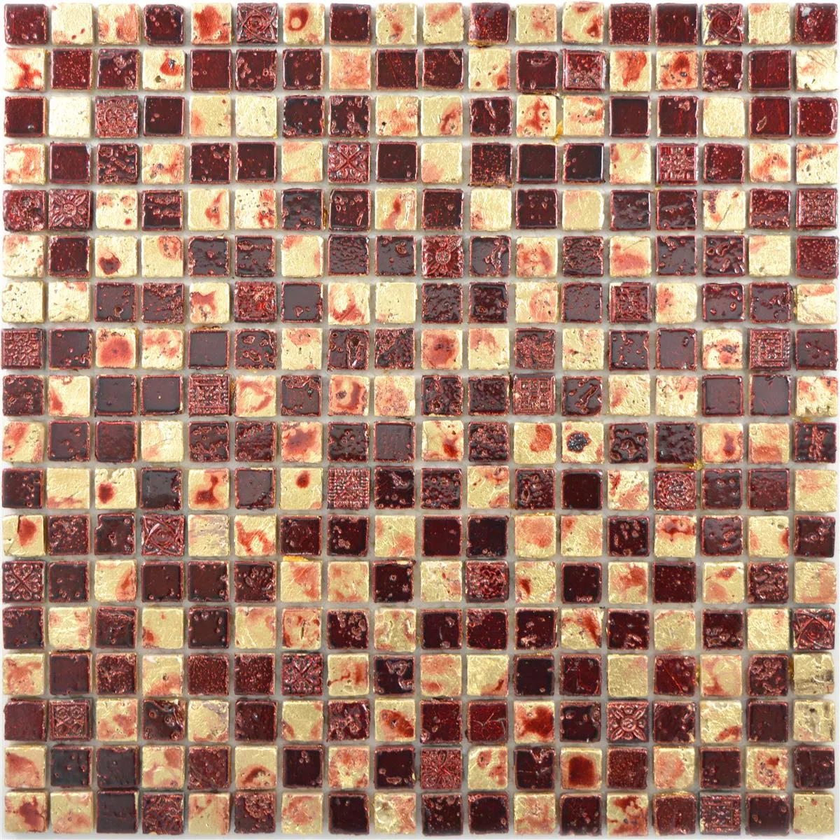 Pedra Natural Resina Azulejo Mosaico Lucky Ouro Vermelho