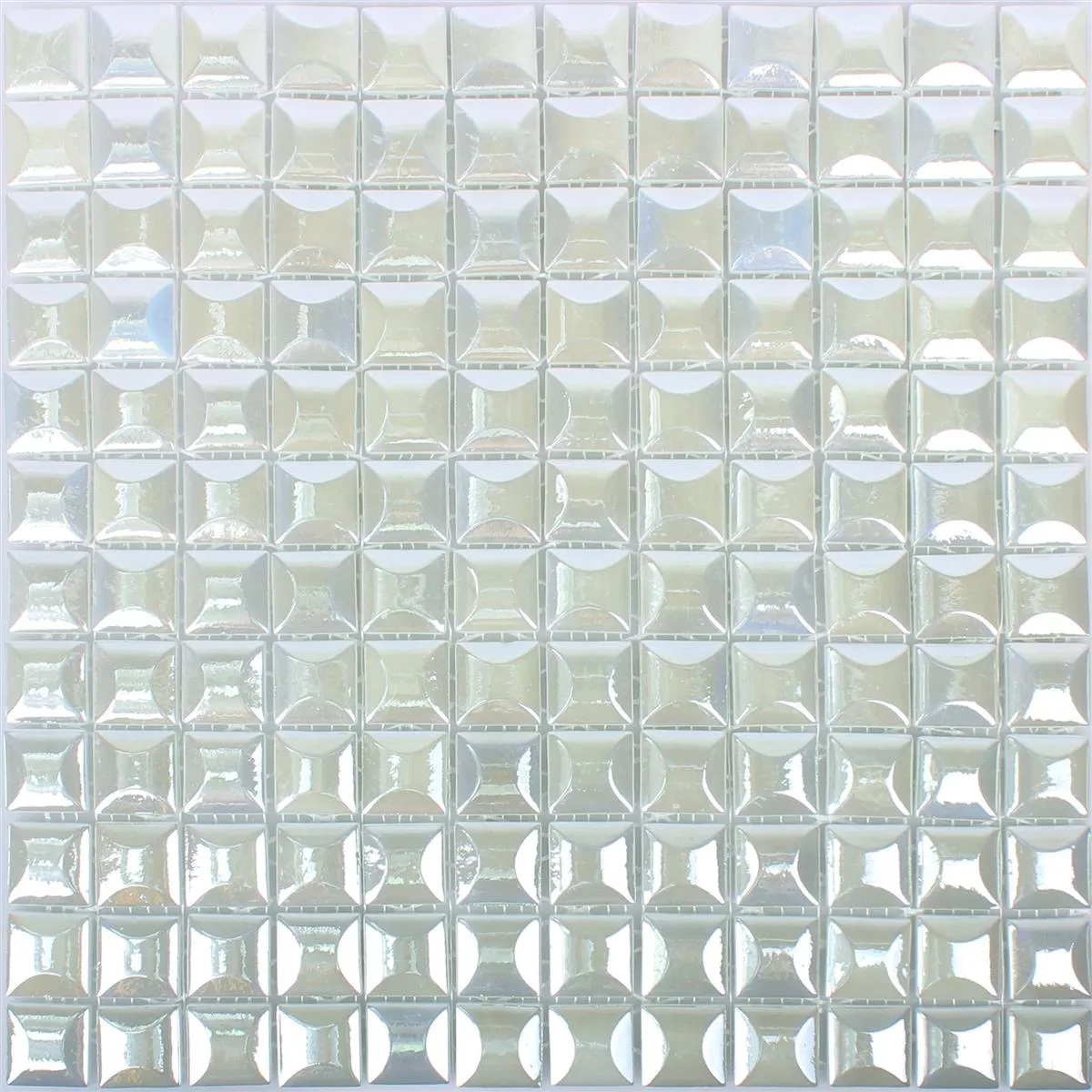 Sample Glass Mosaic Tiles Monrovia White 3D Metallic