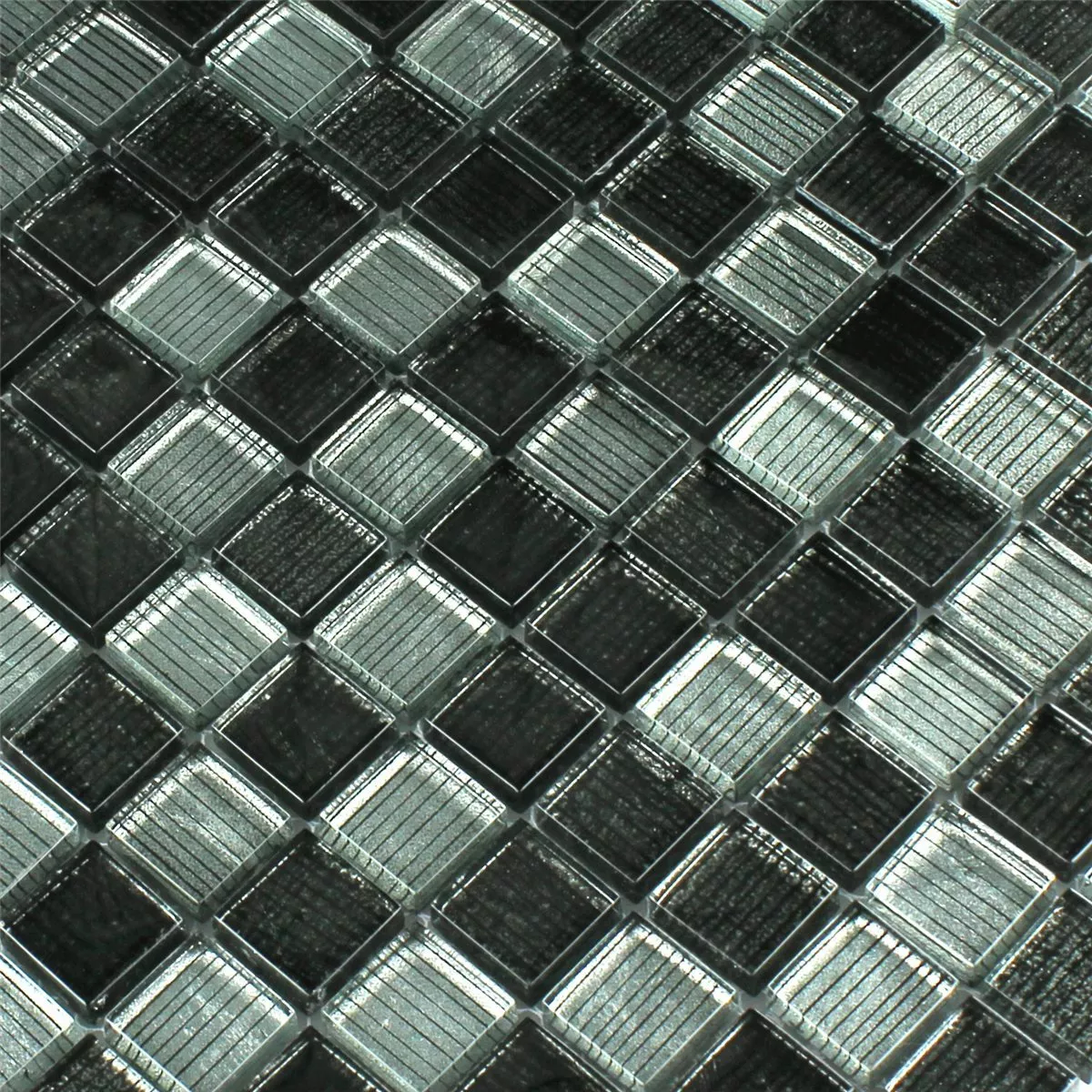 Padrão de Azulejo Mosaico Vidro String Preto Cinza Listrado