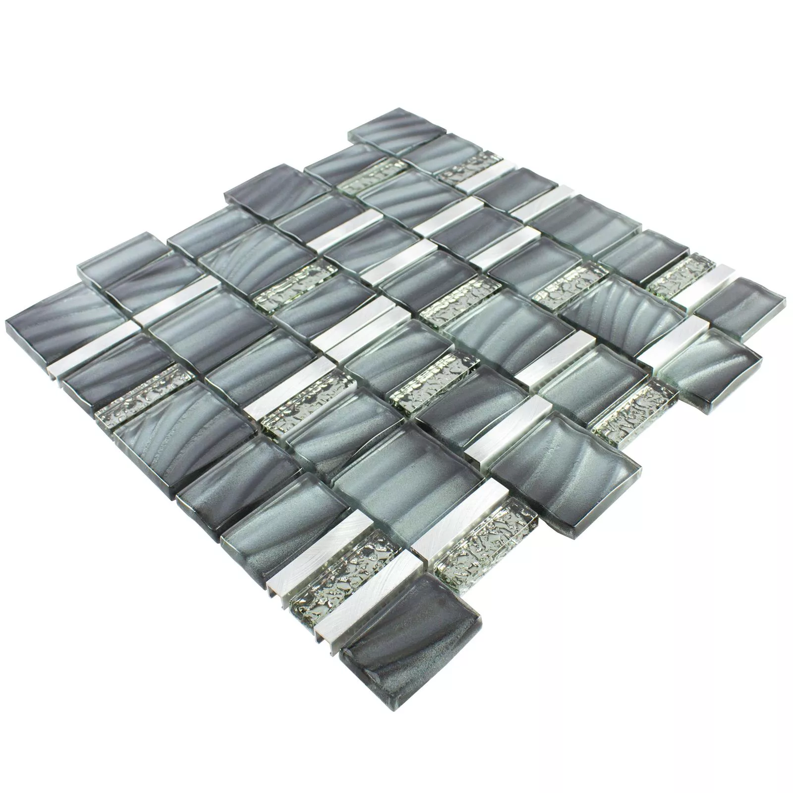 Glass Metal Mosaic Tiles Union Grey Silver
