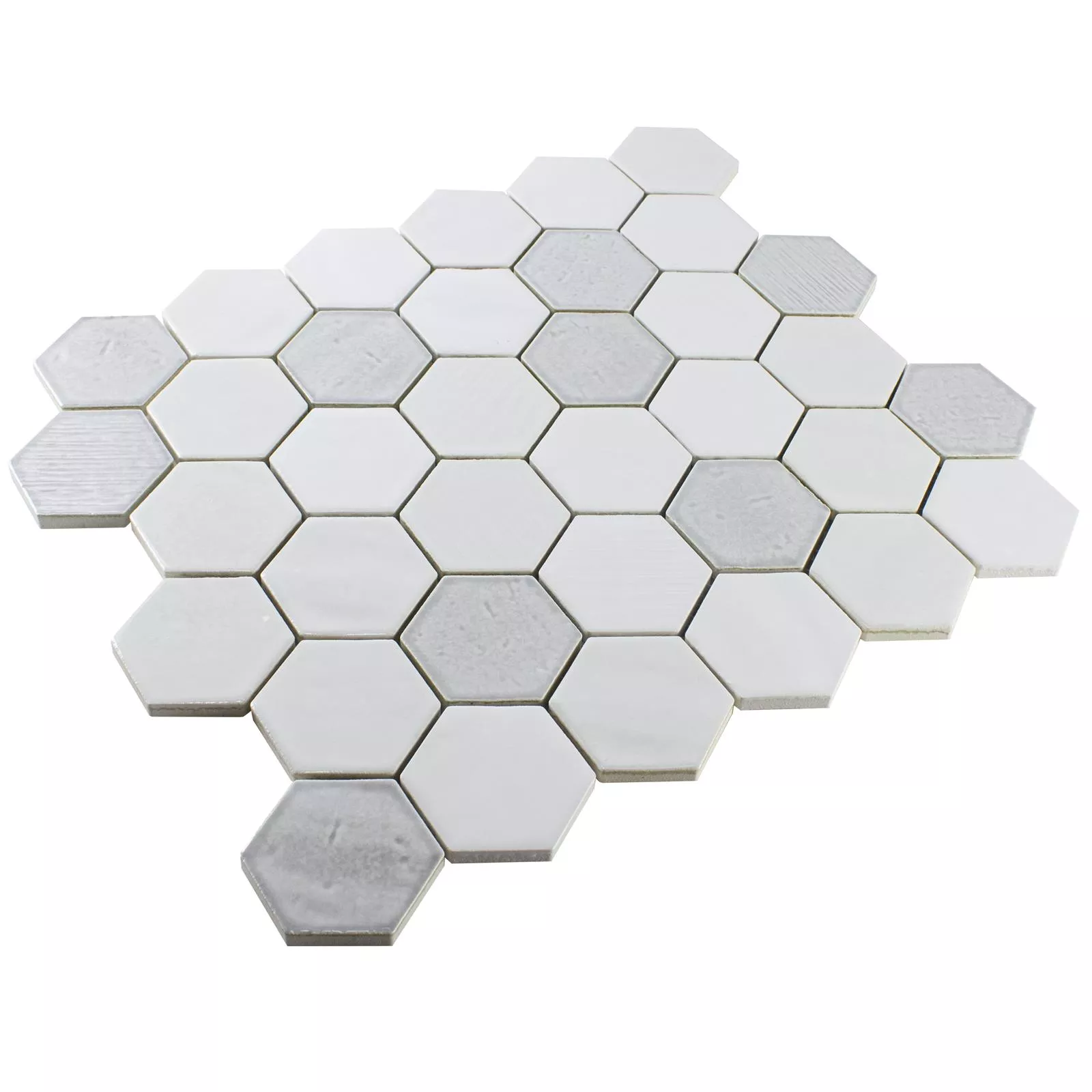 Sample Ceramic Mosaic Tile Roseburg Hexagon Glossy Blanc