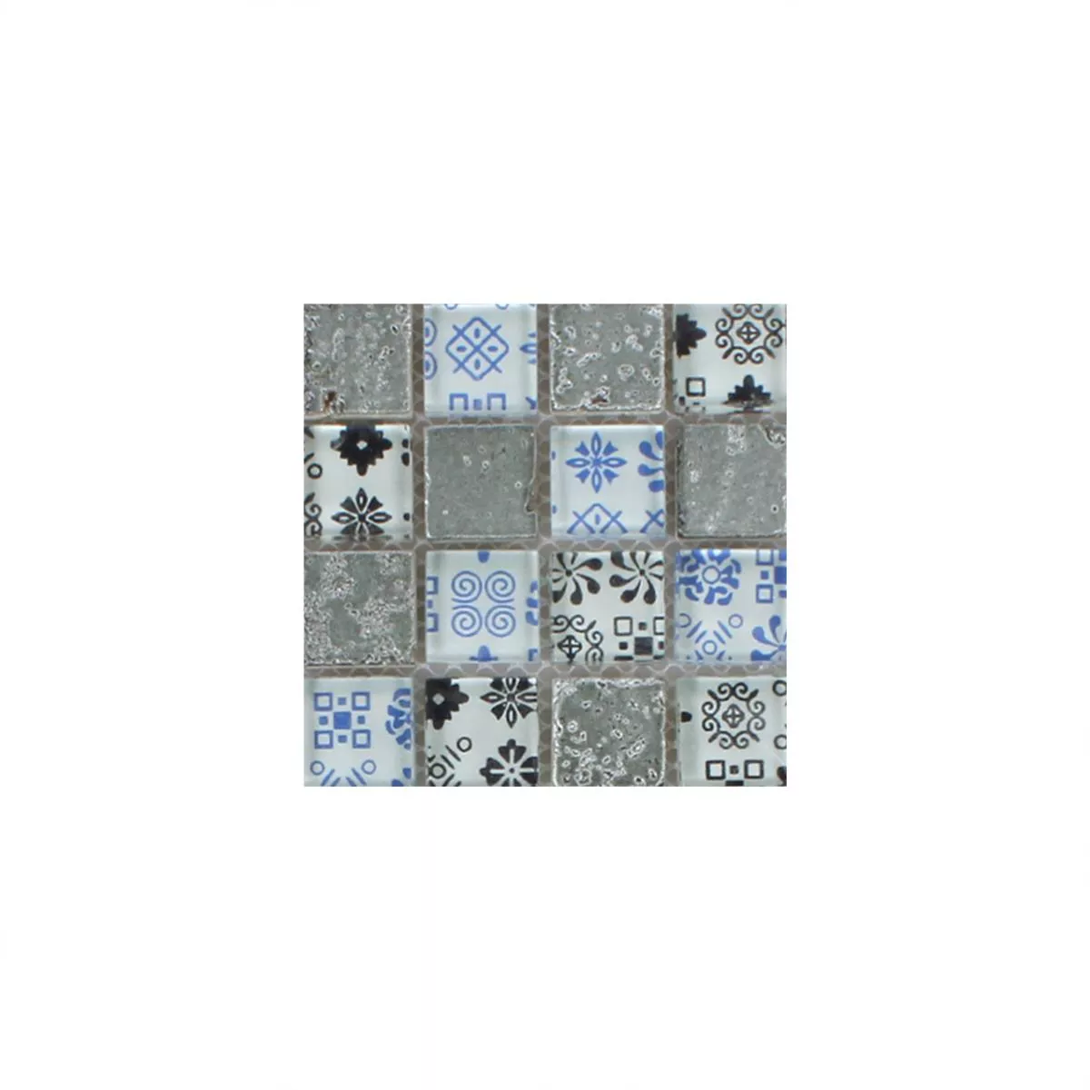 Padrão de Azulejo Mosaico Resina Vidro Belmont Azul Prata