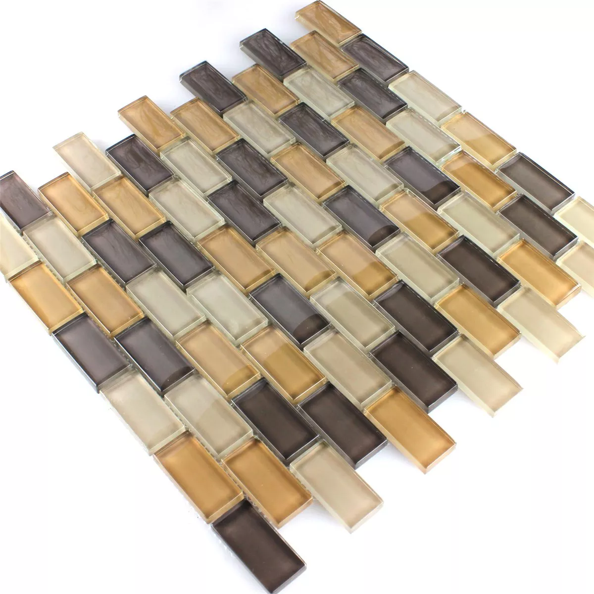 Mozaik Csempe Üveg Brick Barna Mix