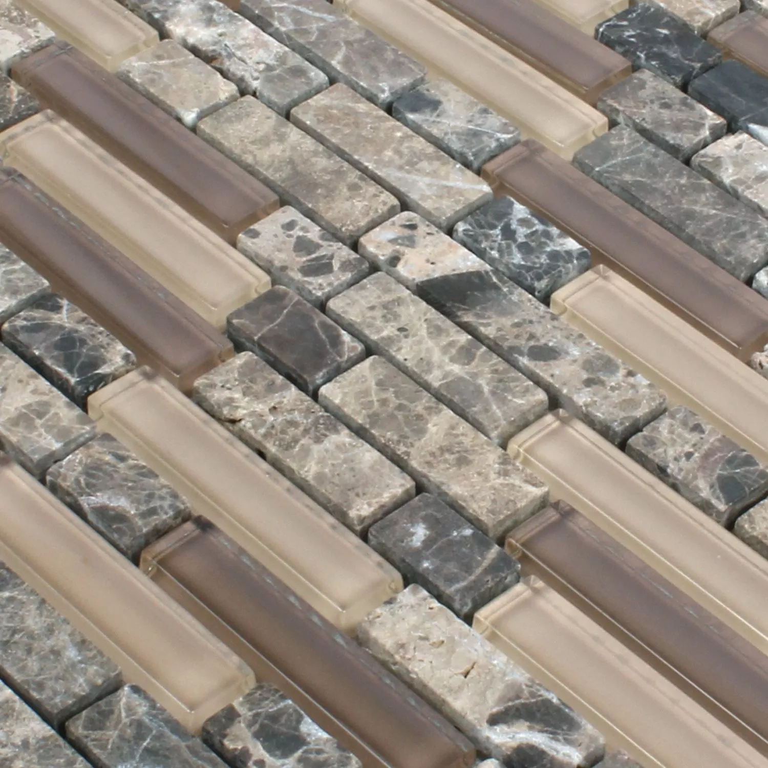Sample Mosaic Tiles Milos Glass Natural Stone Mix Brown Pattern