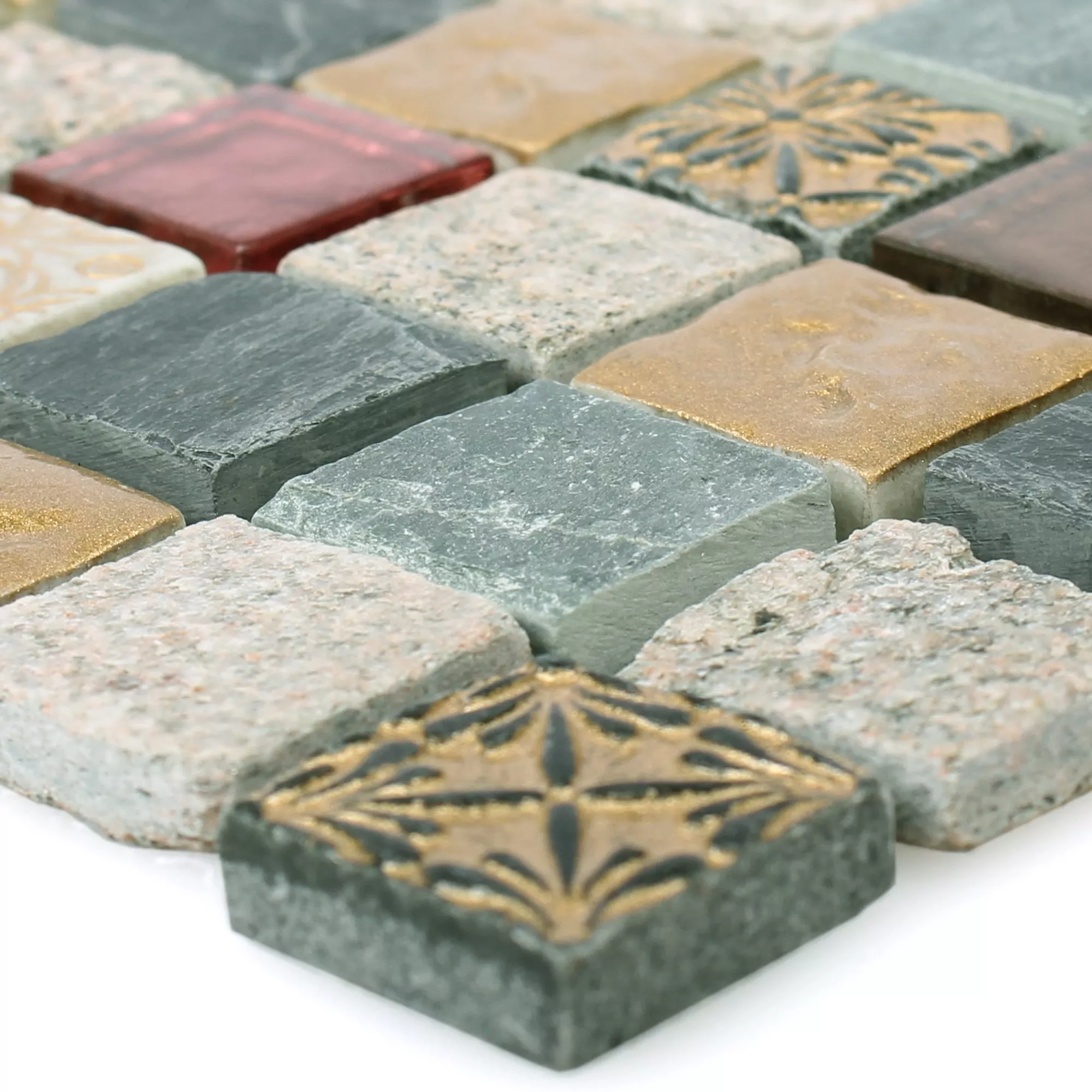 Mozaik Csempe Üveg Természetes Kő Mix Sulluna Arany Szürke