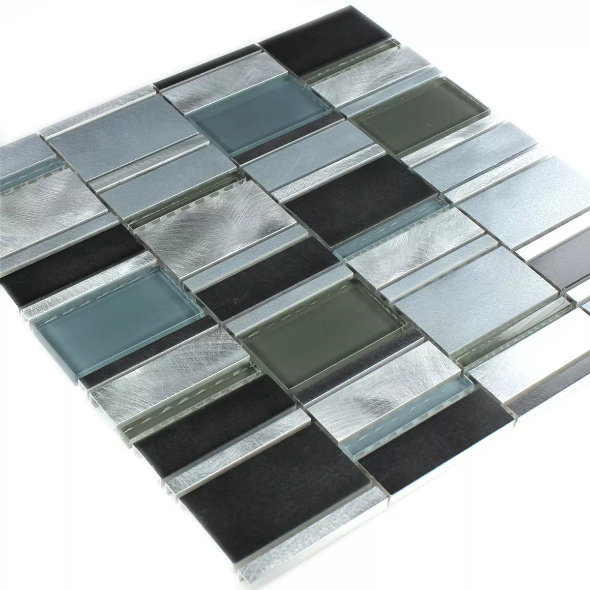 Padrão de Azulejo Mosaico Alumínio Vidro Azul Mix