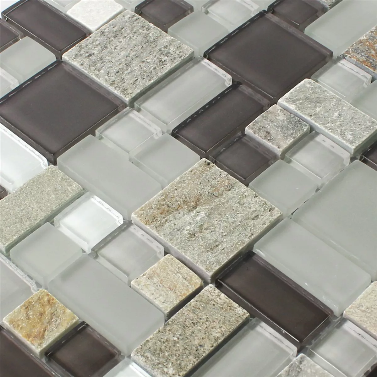 Mosaico De Vidro Pedra Natural Cinza Marrom