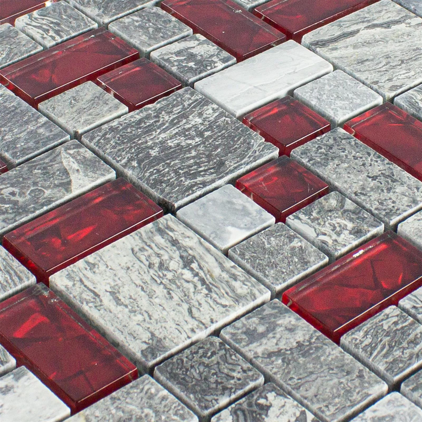 Mosaico Di Vetro Pietra Naturale Piastrelle Manavgat Grigio Rosso 2 Mix