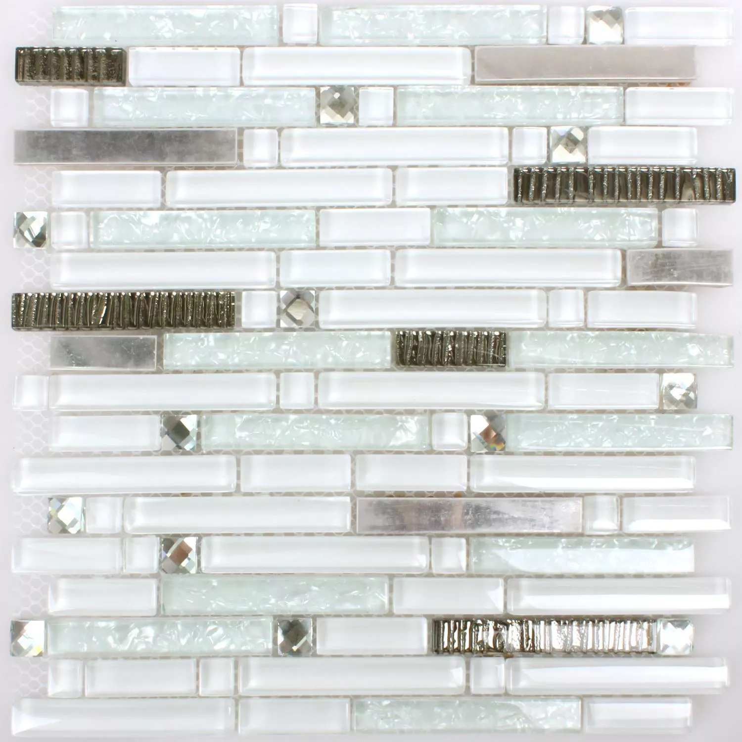 Azulejos De Mosaico Cristal Metal Latoya Plateado Blanco