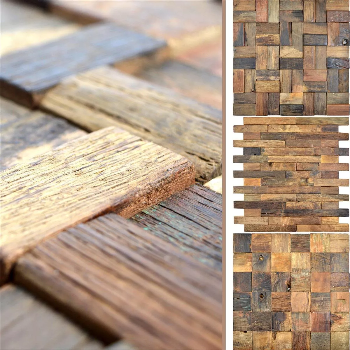 Sample Wood Mosaic Tiles Bredon 3D Brown