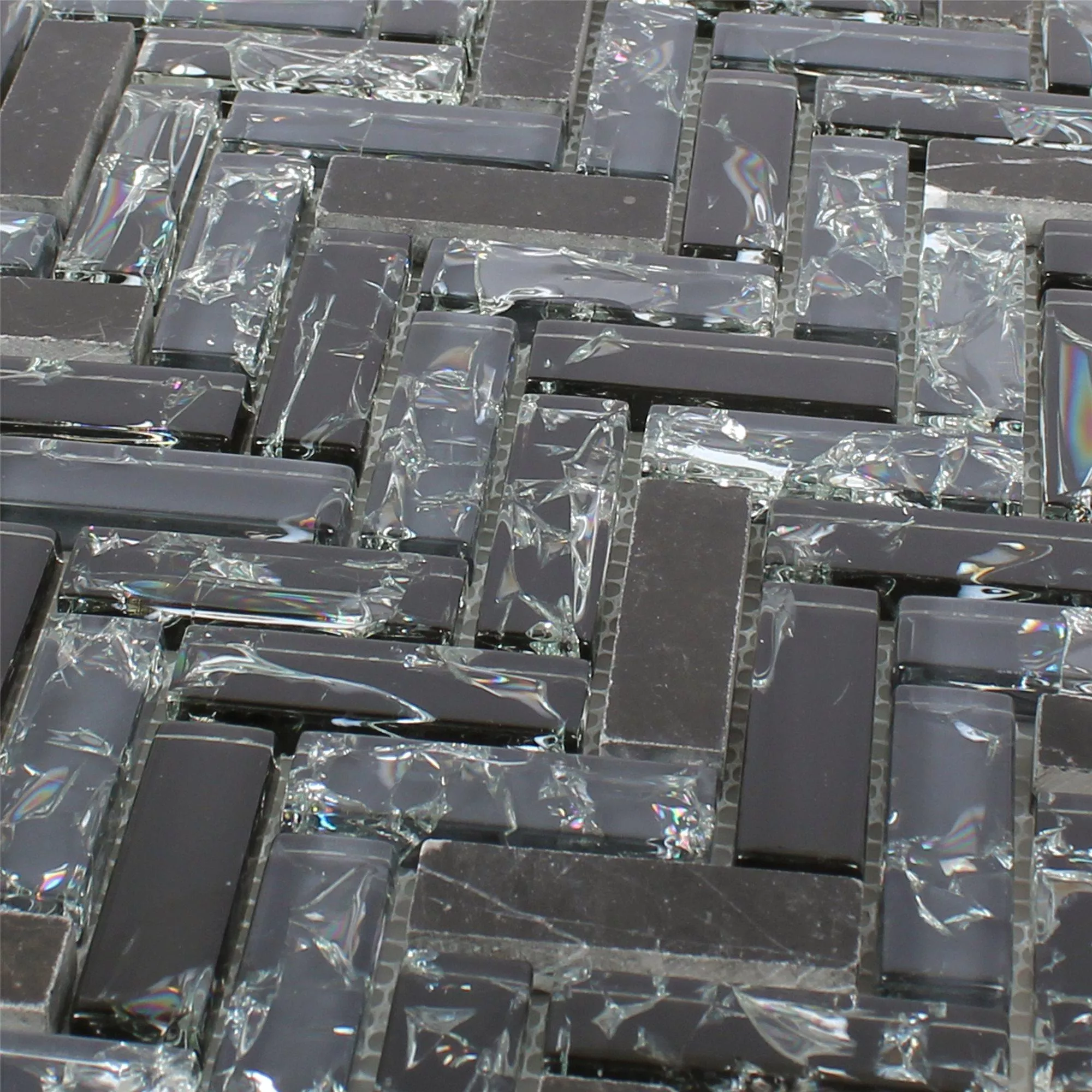 Mozaik Csempe Üveg Természetes Kő Malawi Fekete Halszálka