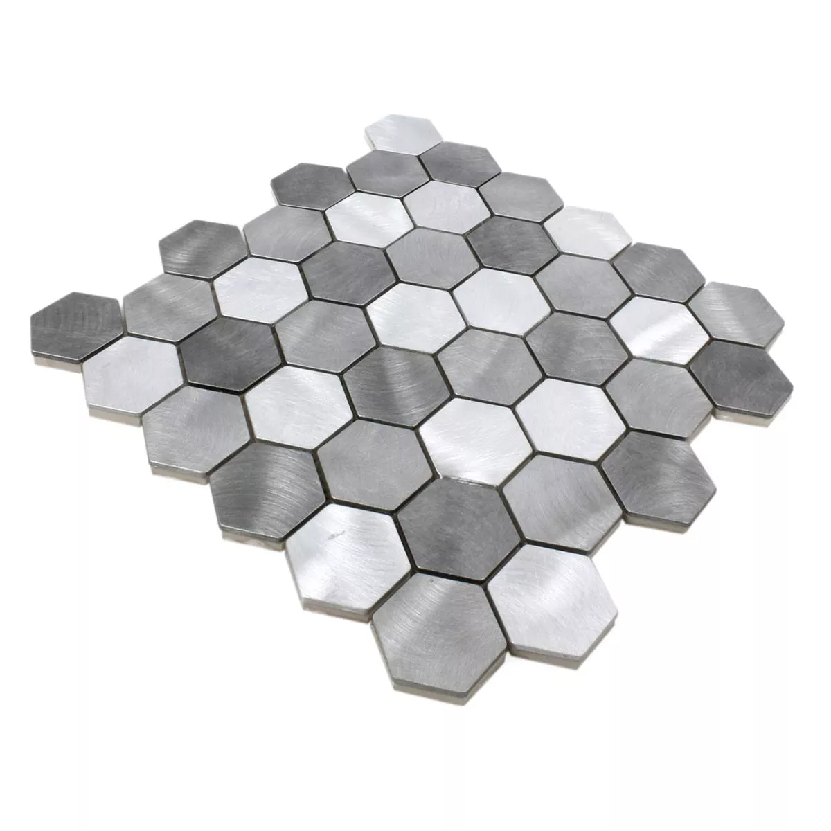 Padrão de Azulejo Mosaico Alumínio Manhatten Hexágono Cinza Prata