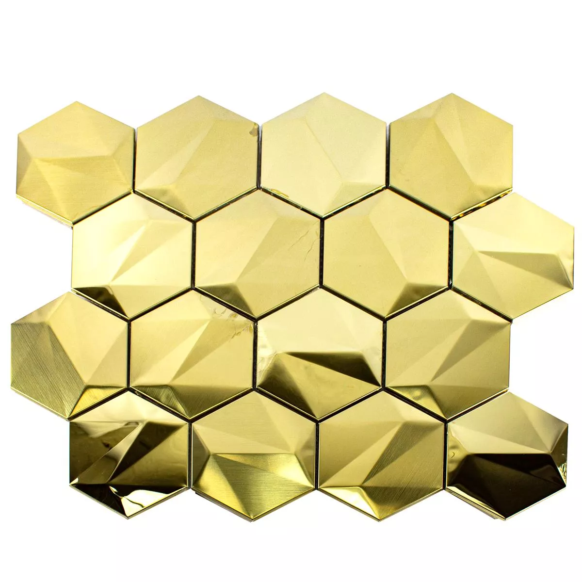 Sample Roestvrij Staal Mozaïektegel Durango Hexagon 3D Goud