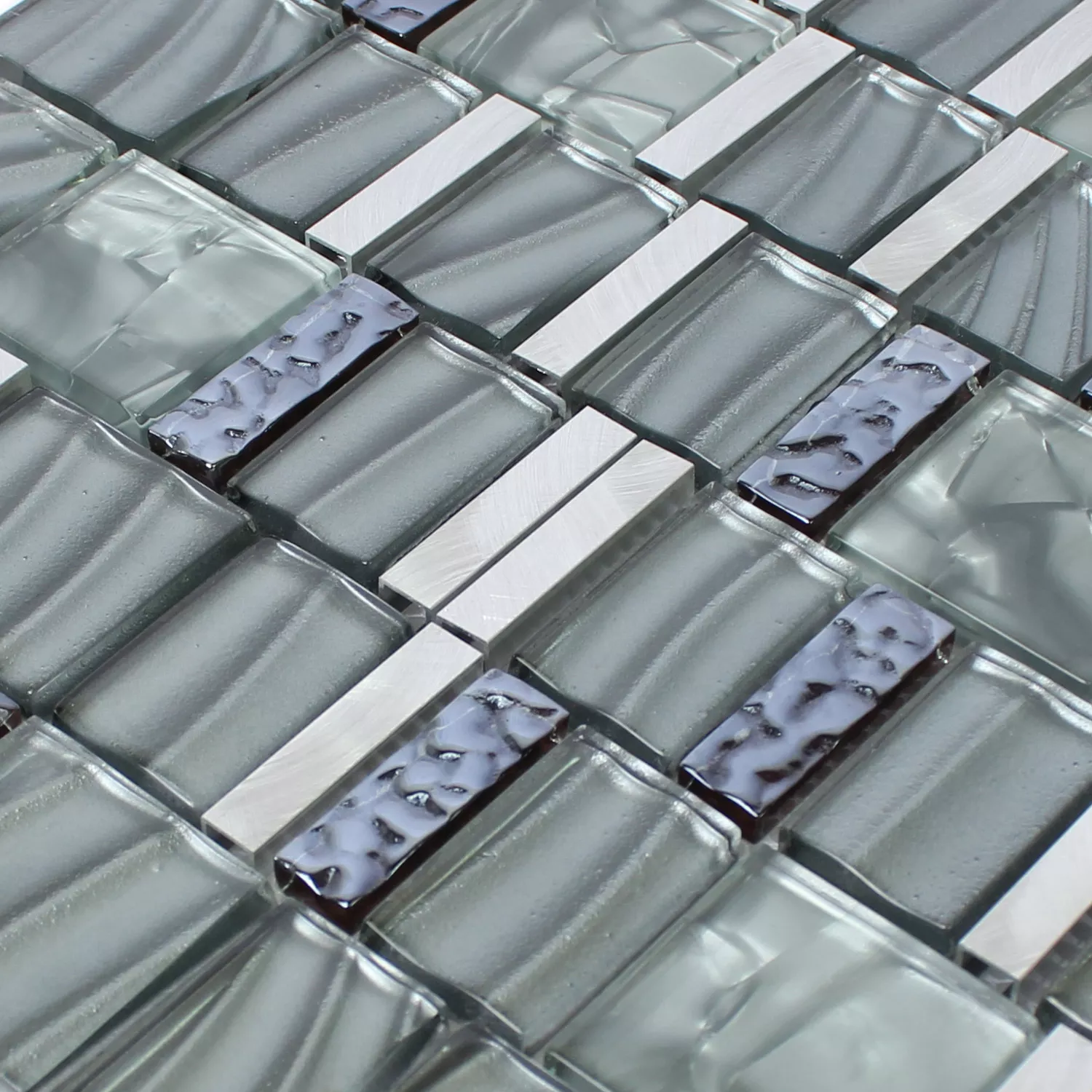 Prov Mosaik Glas Aluminium Grå Silver Mix