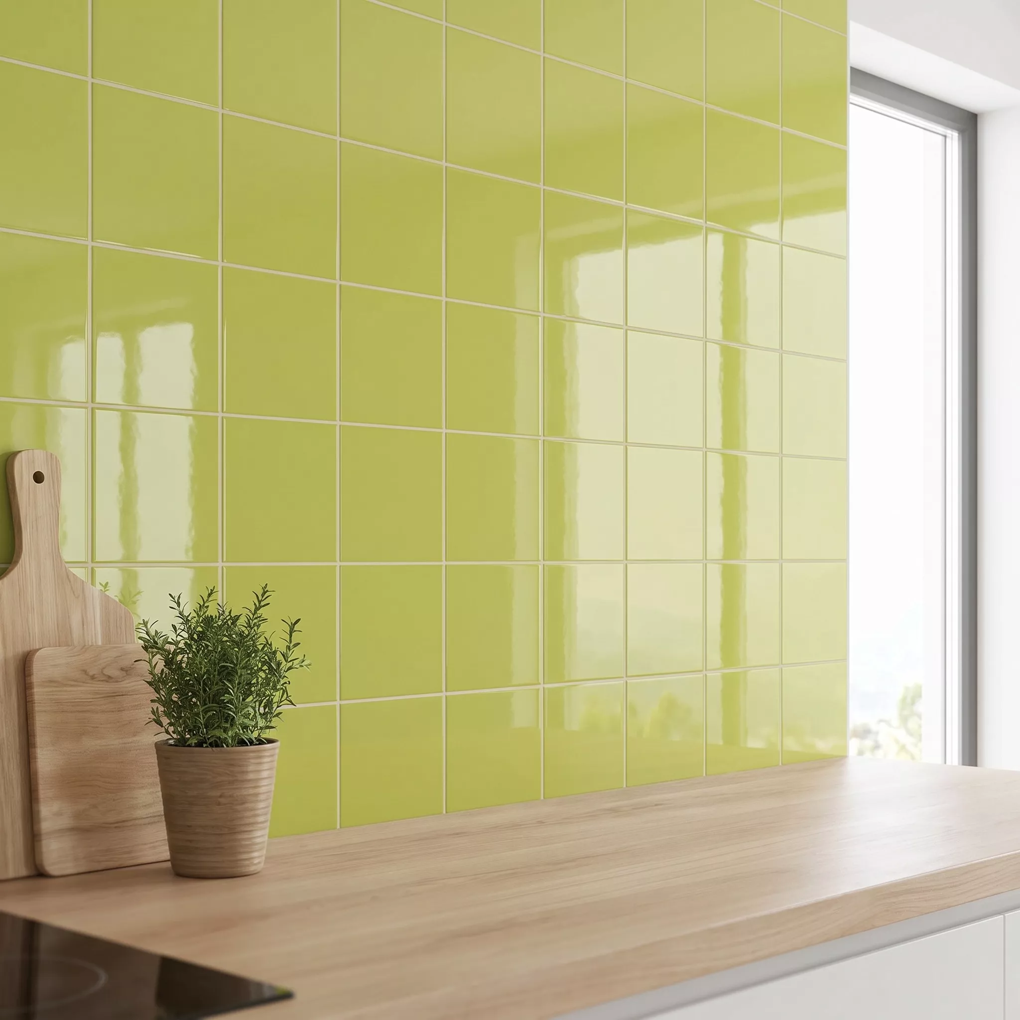 Metro tile Green Glossy 15x15 cm Without Facet Miona Pistacho