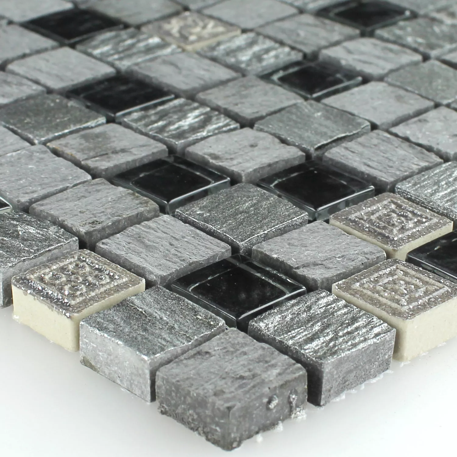 Mozaik Csempe Üveg Természetes Kő Ezüst Fekete