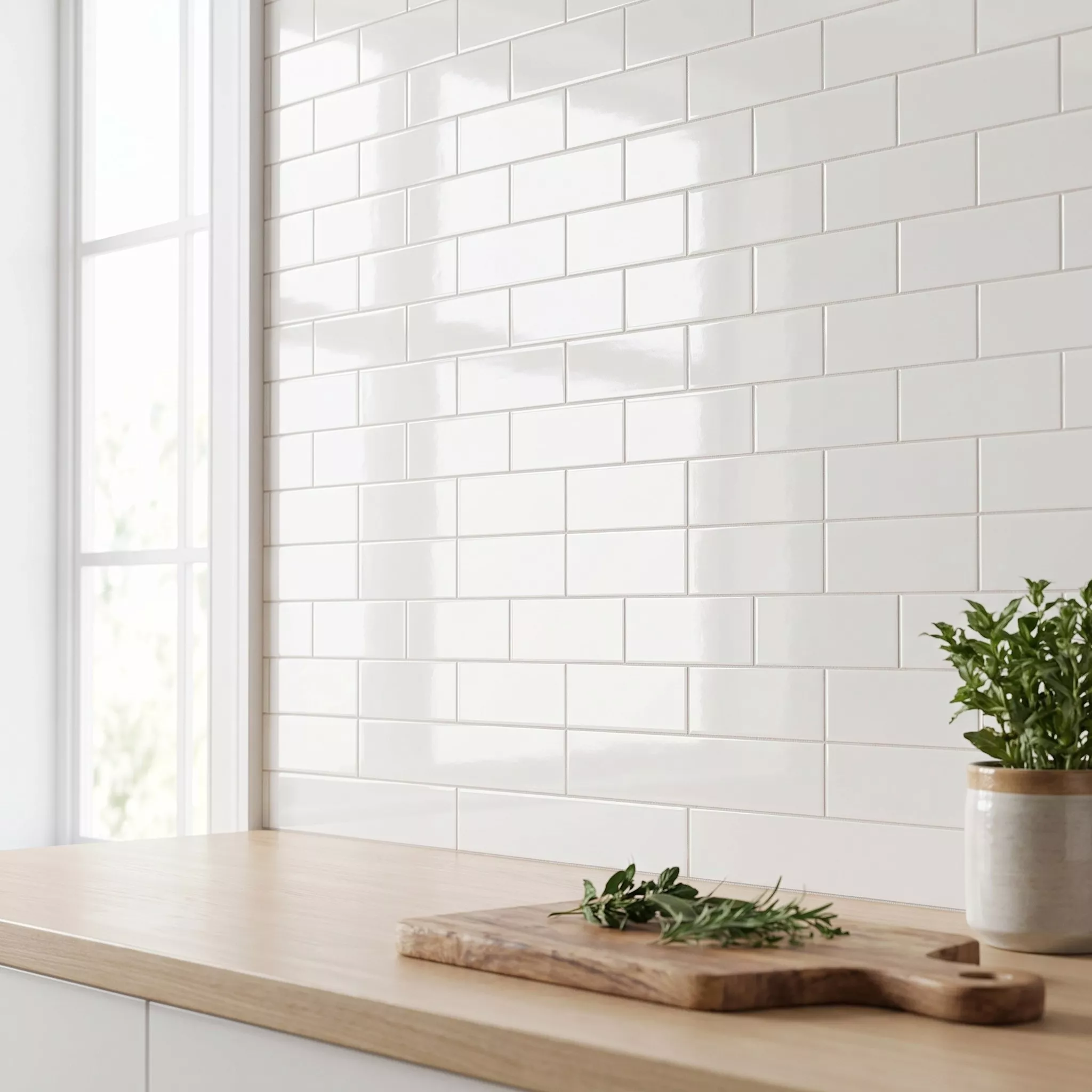 Metro tile Blanc Glossy 7,5x30 cm Without Facet Swissland Blanco