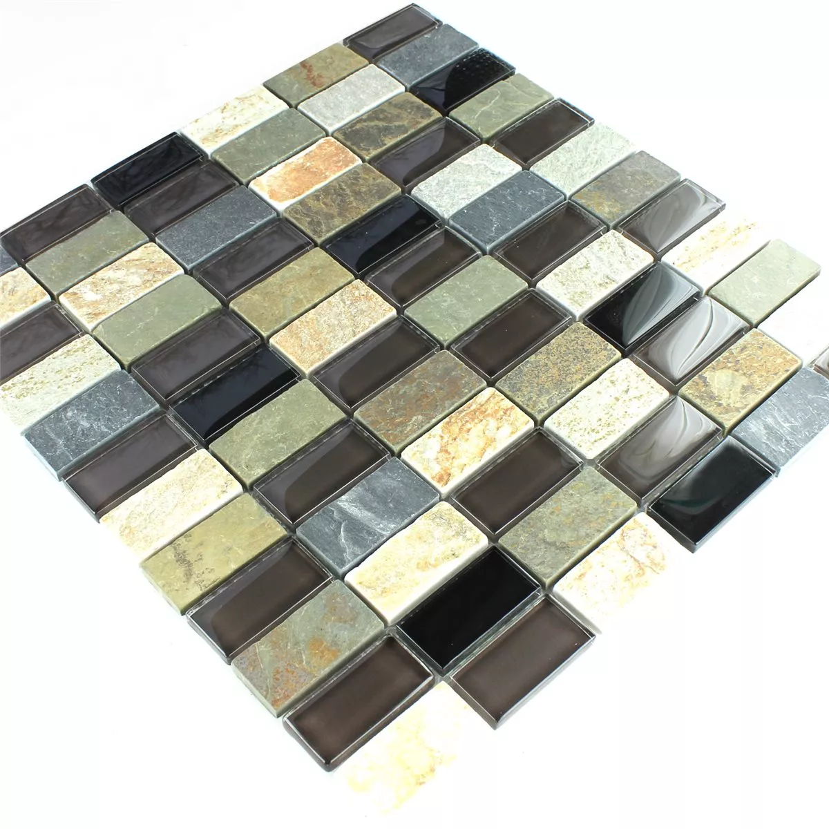 Azulejo Mosaico Vidro Mármore Marrom Mix 25x50x8mm