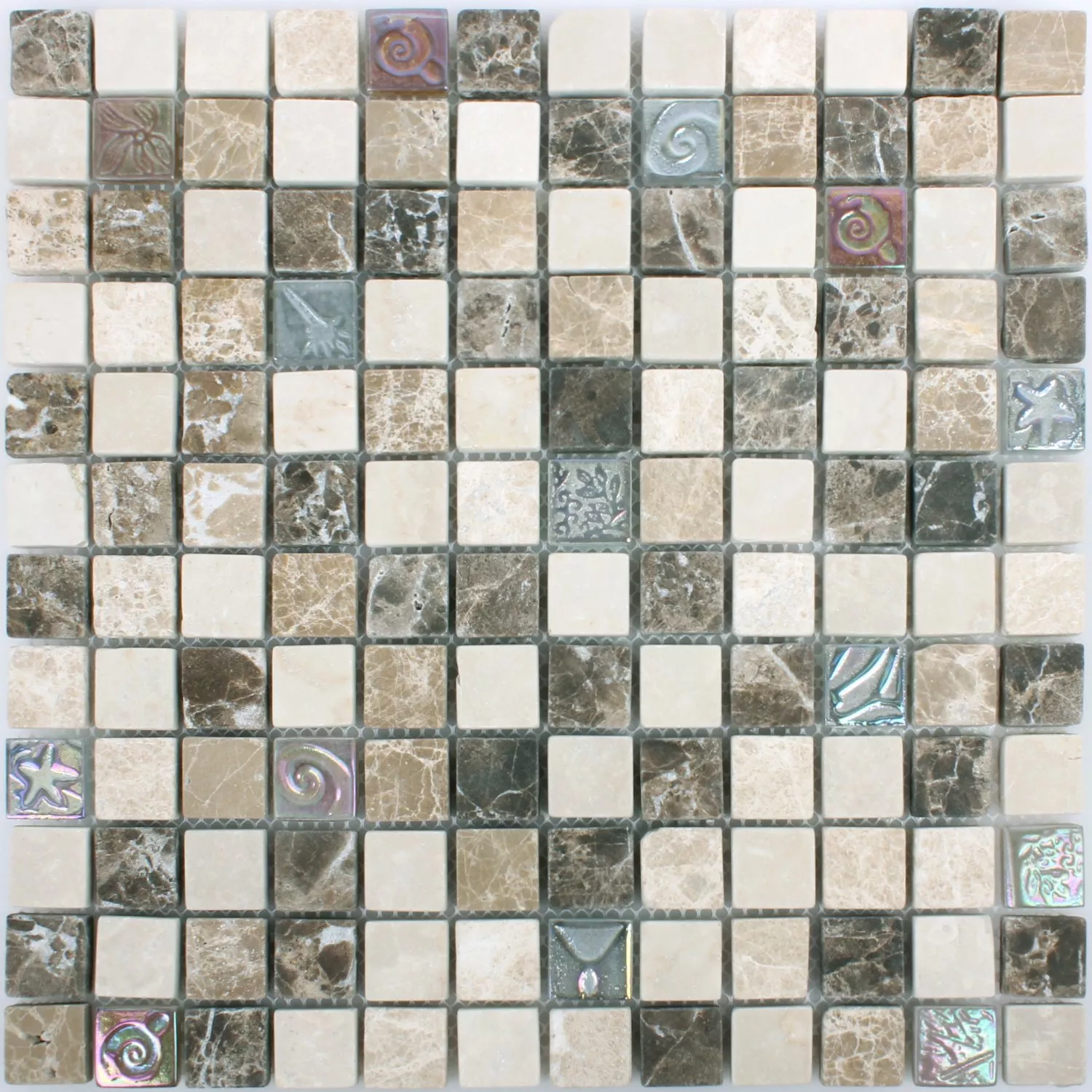 Azulejo Mosaico Relief Mármore Java Vidro Mix Bege