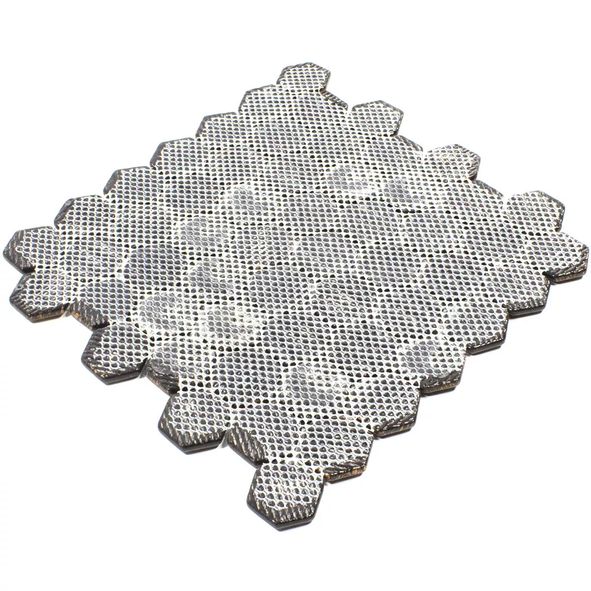Glasmosaik Plattor Leopard Hexagon 3D Grå