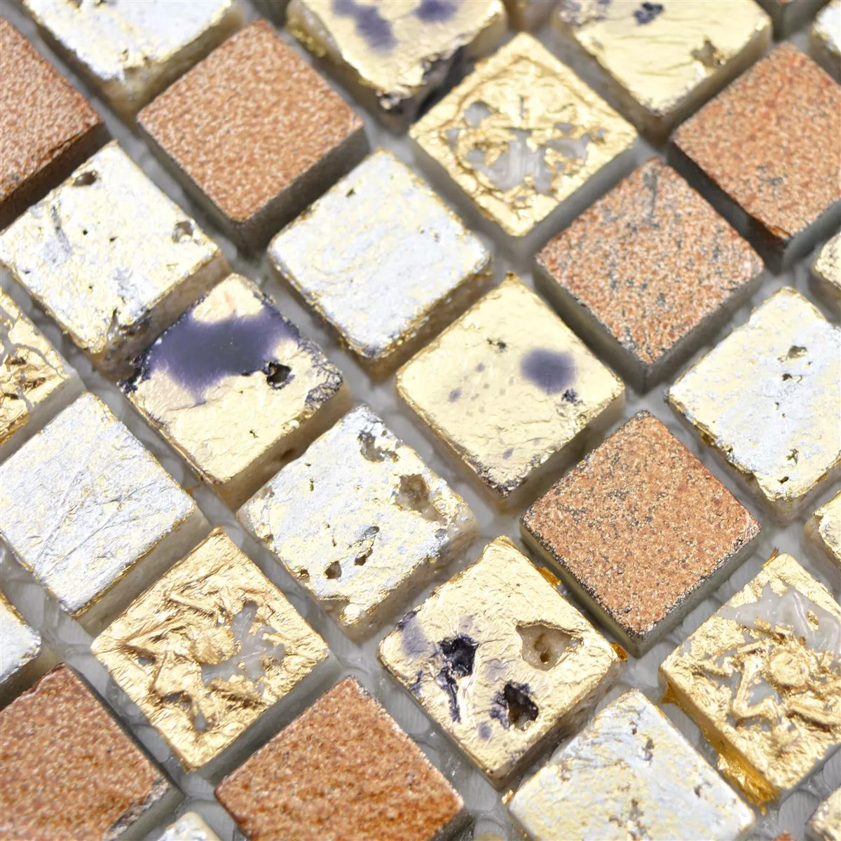 Pedra Natural Resina Azulejo Mosaico Lucky Ouro Bronze