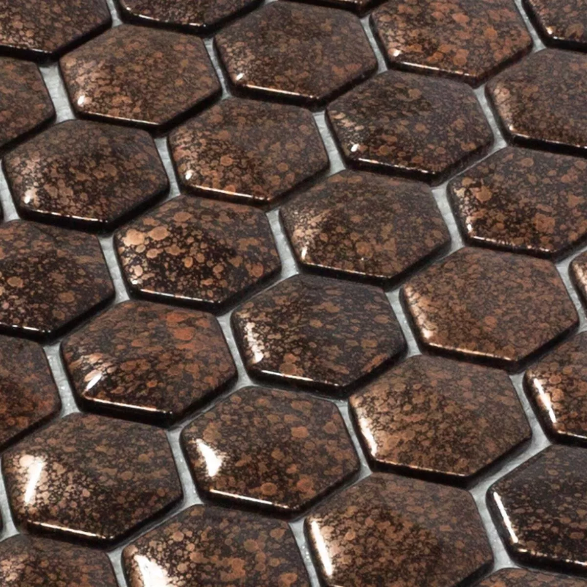 Prov Glasmosaik Plattor Leopard Hexagon 3D Brons