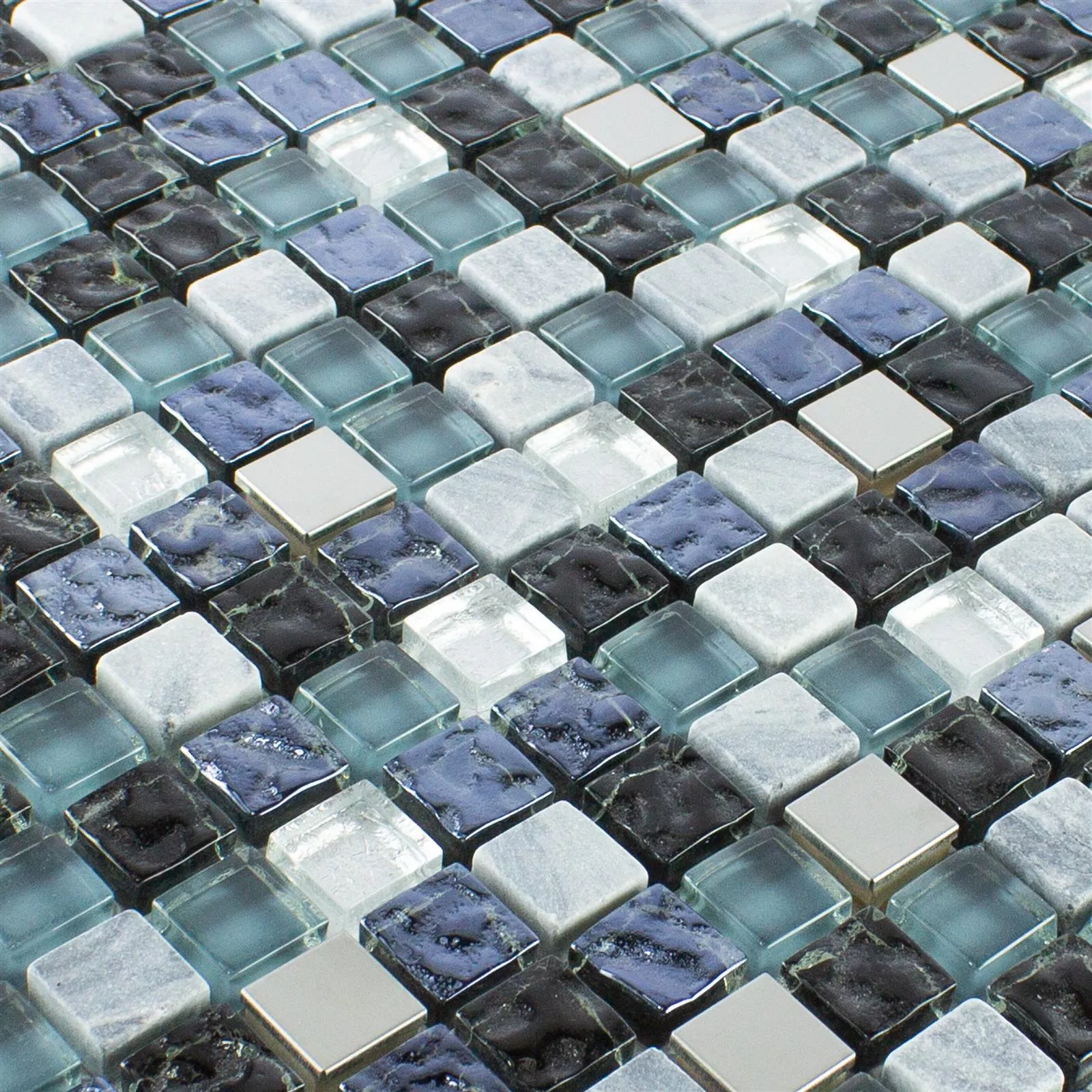 Vetro Pietra Naturale Metallo Mosaico Dysart Grigio Blu Argento