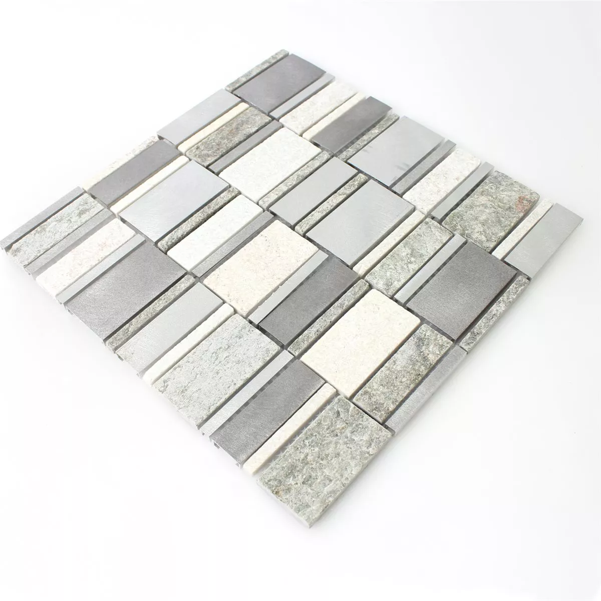 Prøve Kvartsit Aluminium Mosaik Fliser Sølv Mix