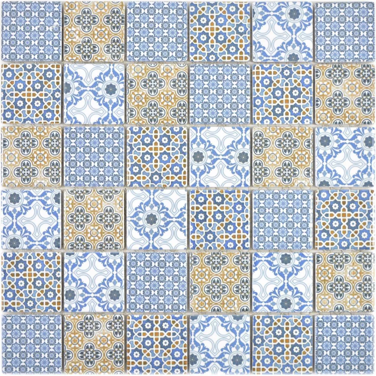Ceramica Mosaico Daymion Ottica Retrò Piazza 47 Blu Marrone