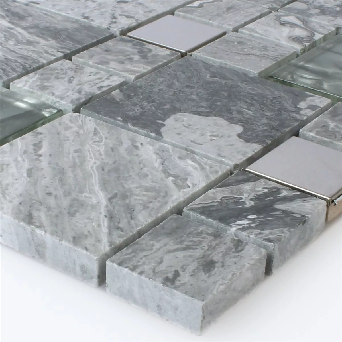 Mosaic Tiles Metal Glass Natural Stone Mix Grey Silver