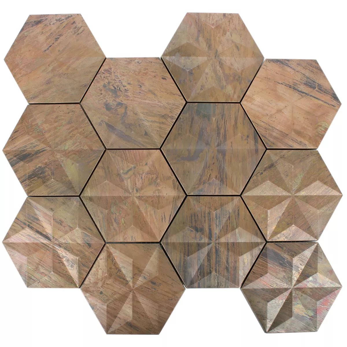 Metal Kobber Mosaikfliser Myron Hexagon 3D