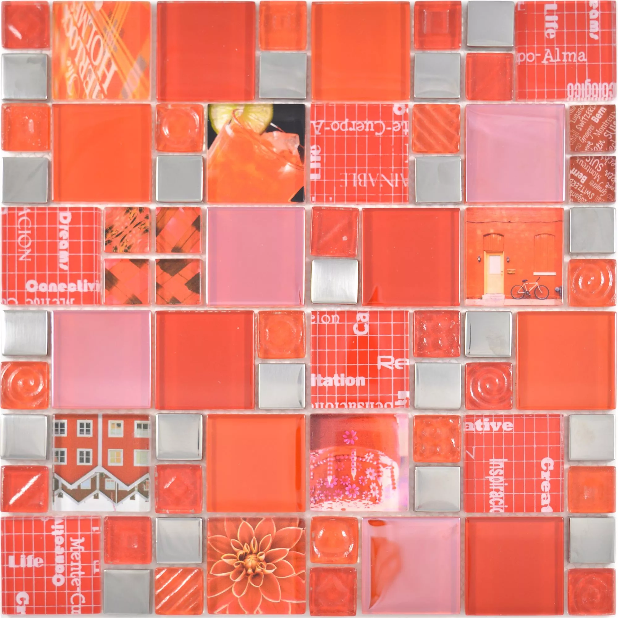 Mosaico De Vidro Azulejos Nemesis Vermelho Prata