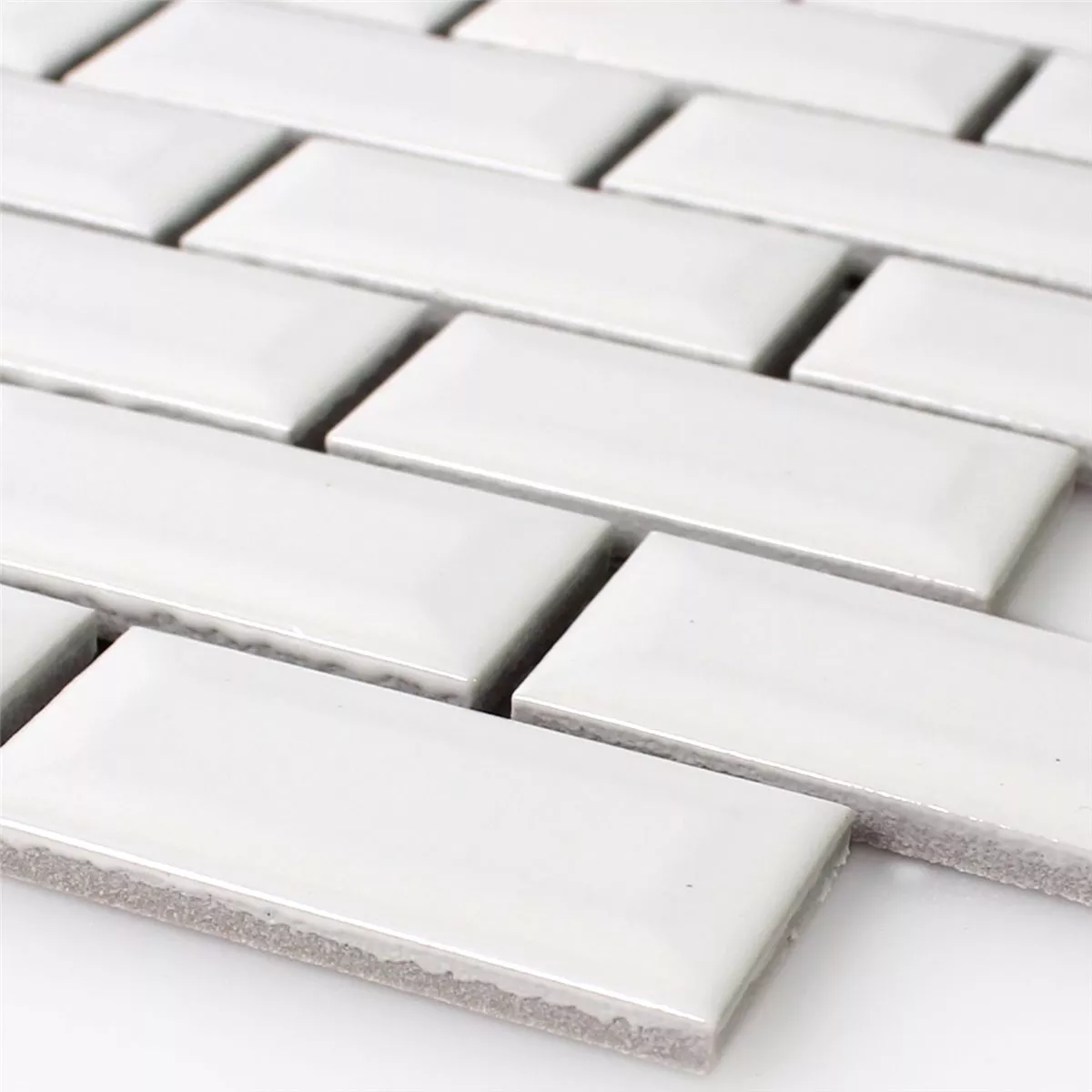 Sample Mosaic Tiles Ceramic Metro Facet White Glossy