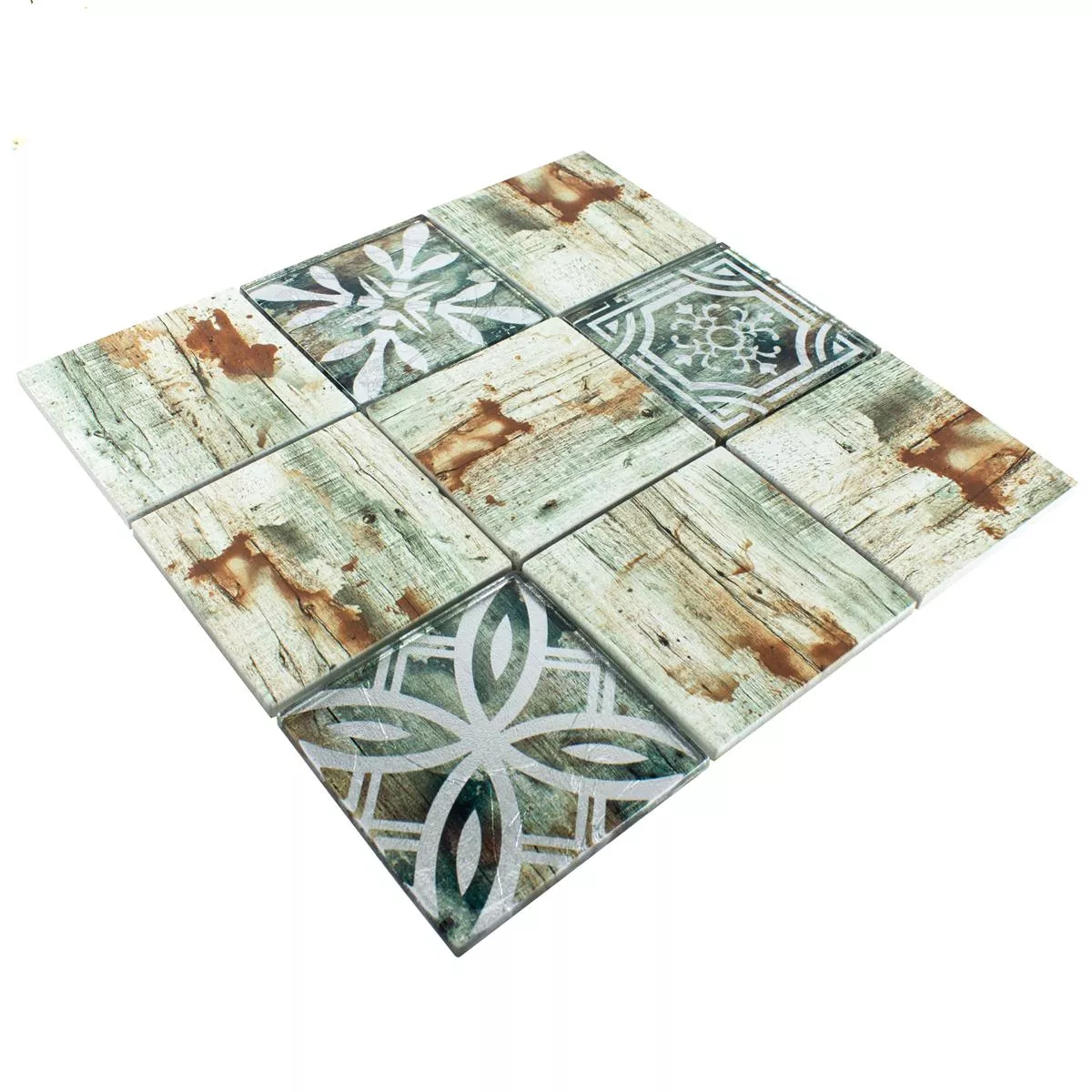 Sample Glass Mosaic Tiles Wood Optic Township Beige Brown Q98