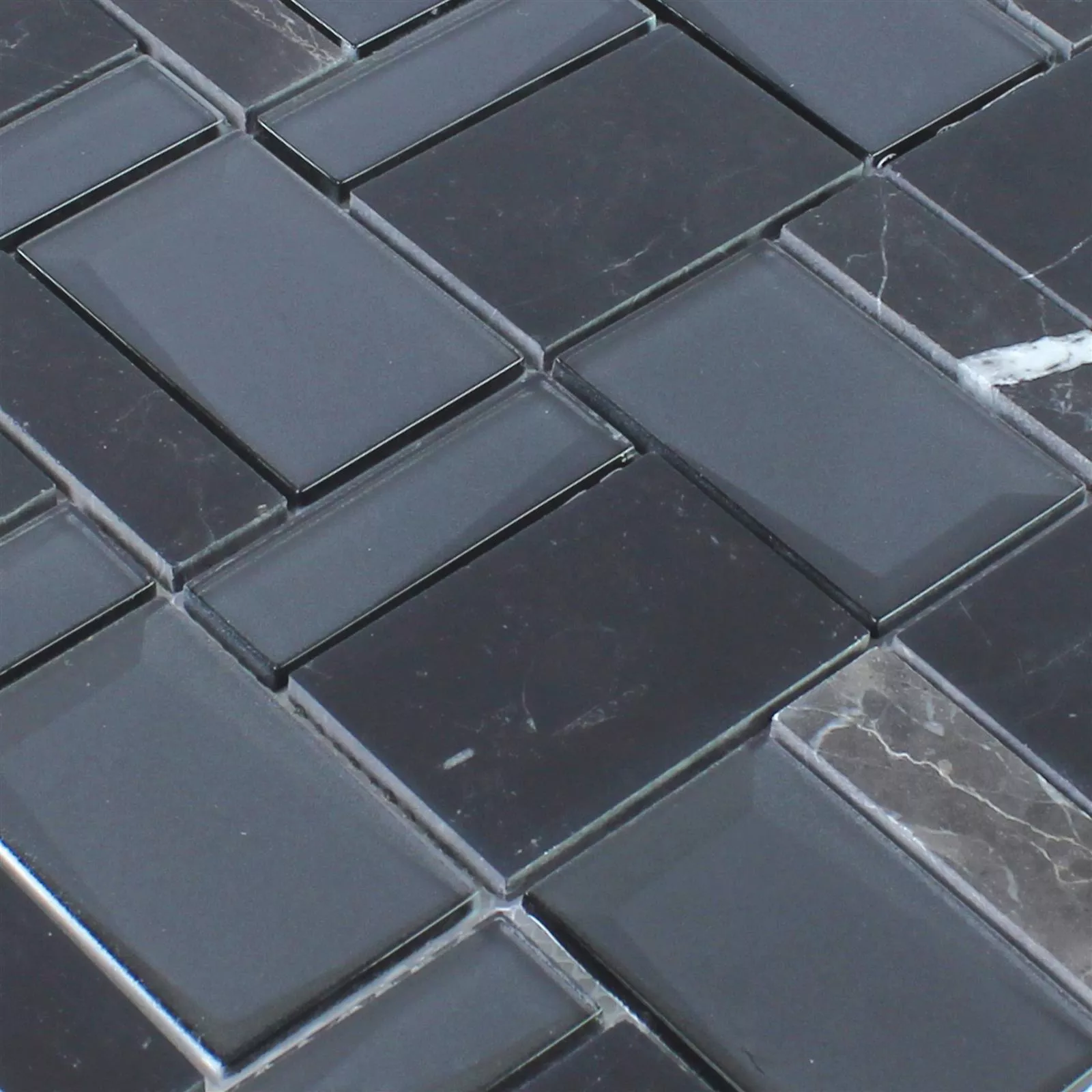 Sample Glass Natural Stone Mosaic Lapseki Black Dark Grey
