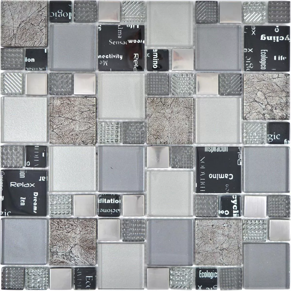 Mønster fra Glass Mosaikk Fliser Nemesis Svart Sølv