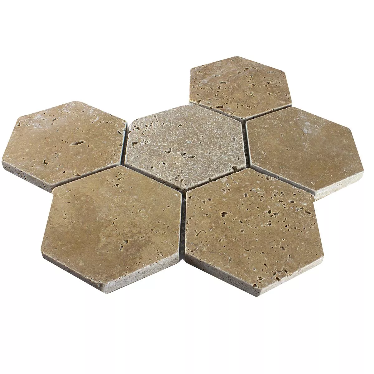 Model din Travertin Piatră Naturală Plăci De Mozaic Mercado Hexagon Maro