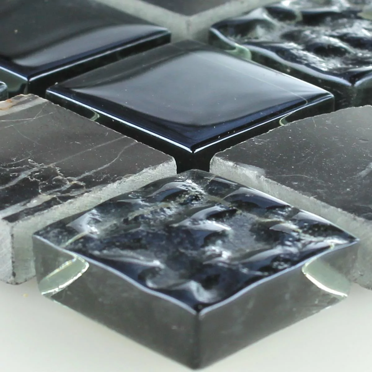 Sample Mosaic Tiles Glass Marble Black Fluted 
