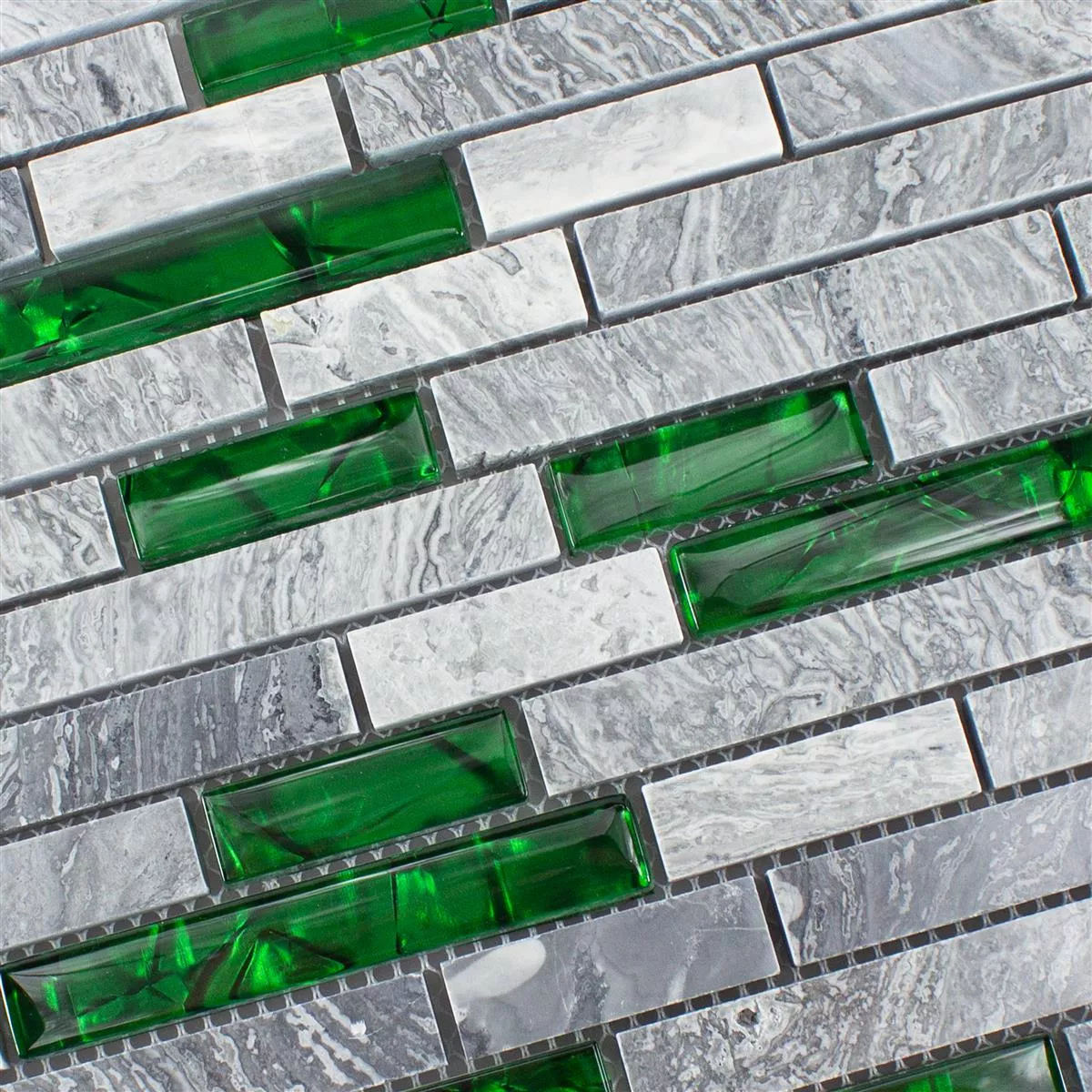 Mozaik Staklo Prirodni Kamen Pločice Sinop Siva Zelena Brick